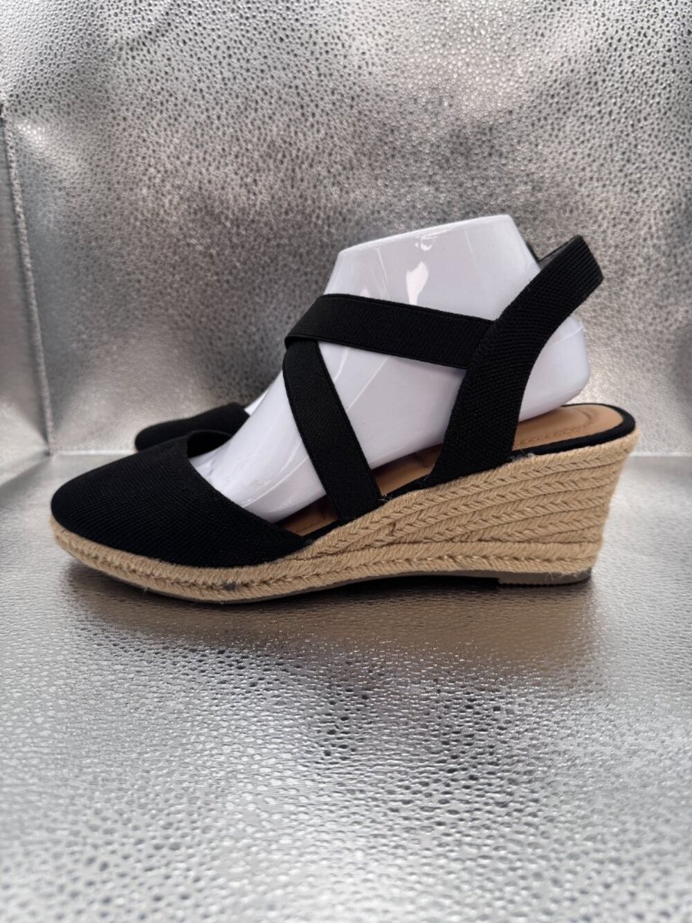 NWOB Joie Black Sydney Stretch Espadrille Wedge Sandals Shoes Jute Raffia - Picture 7 of 9